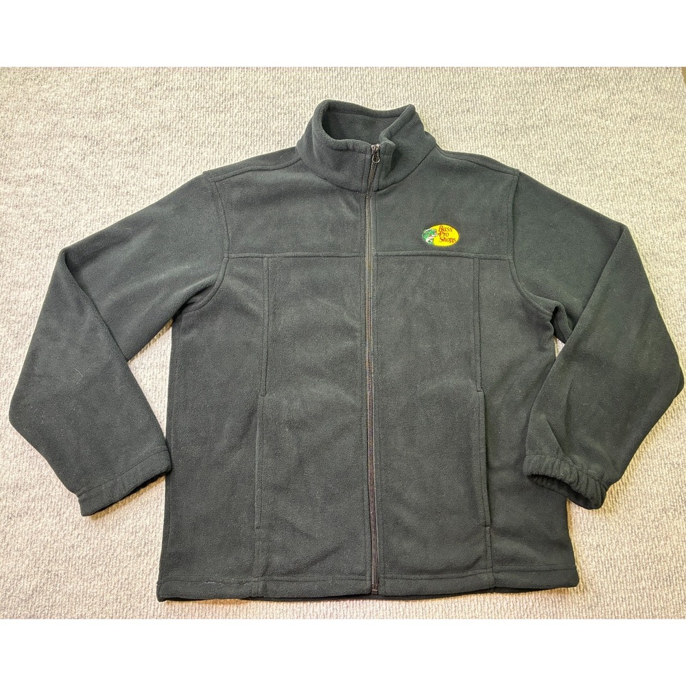Bass Pro Shops Mens Medium Black Full Zip Fleece Jacket Fishing Outdoor Logo